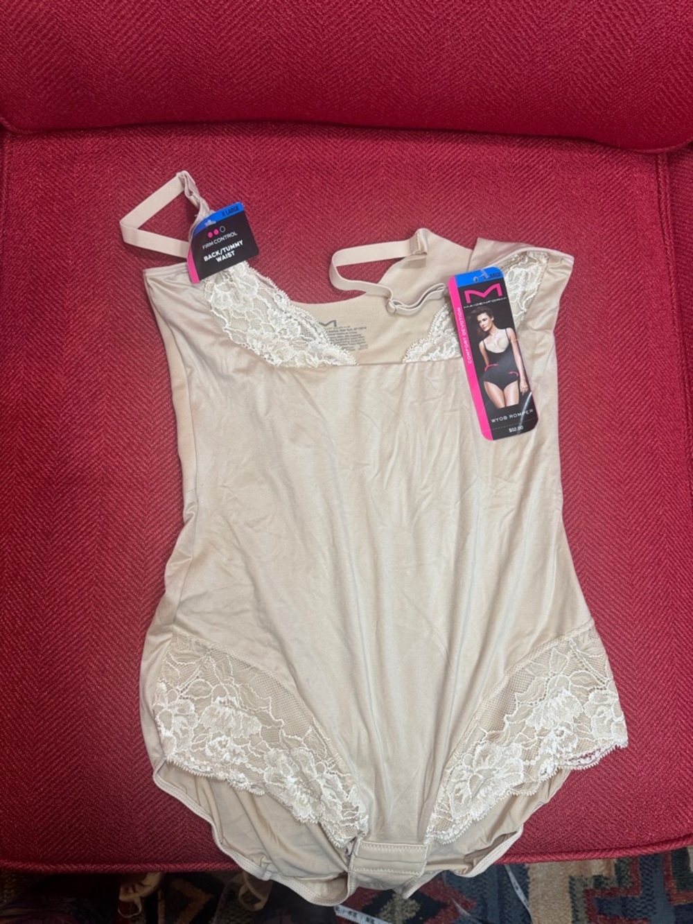 Maidenform Beige Lace-Trim Shaping Bodysuit